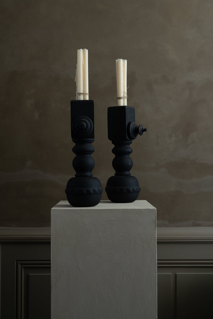 Pair of burnt wood candle holders