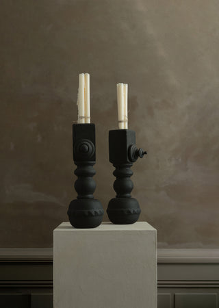 Pair of burnt wood candle holders
